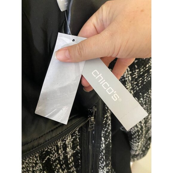 NWT Chico's Women's Tweed And Faux Leather Classic Moto Jacket - 3 (Large) - Picture 2 of 13